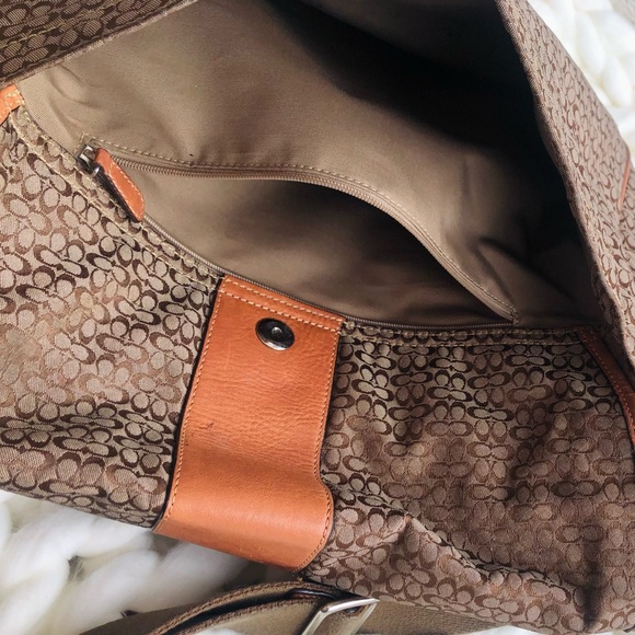 Coach Large Mini Signature Tote Khaki Tan Canvas Jacquard and Leather - Picture 12 of 16